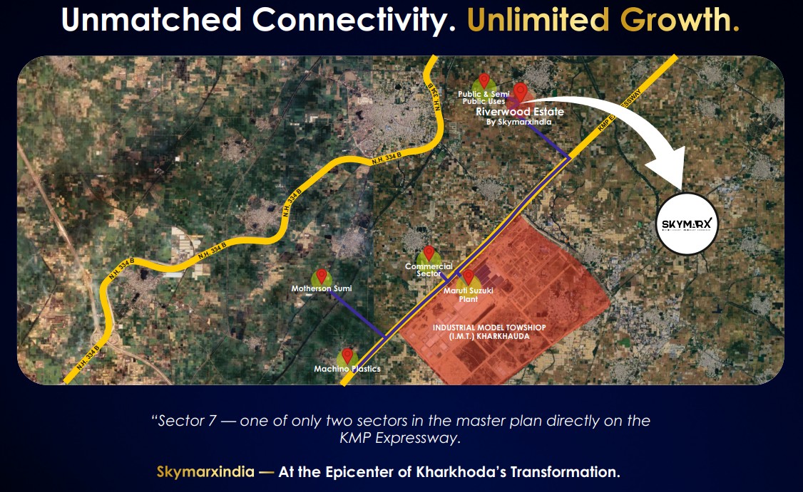Riverwood Estate connectivity map near Maruti Suzuki and IMT Kharkhoda